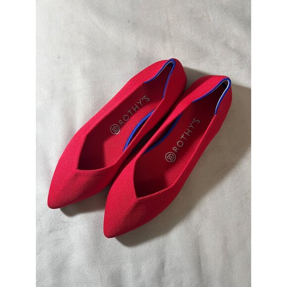 Rothys Red Pointed Toe Flats Size W10.5 EU41 Eco-Knit Washable Sustainable Women - Picture 1 of 7